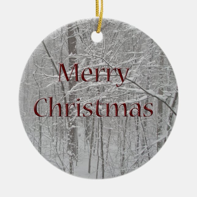 Merry Christmas Snow Storm Coordinating Items Ceramic Ornament (Front)