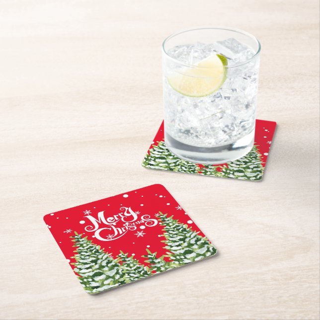 Merry Christmas Snow Trees Christmas Paper Coaster (Insitu)