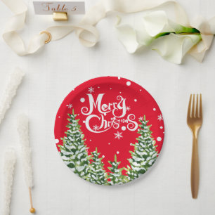 Merry Christmas Snow Trees Christmas Paper Plate