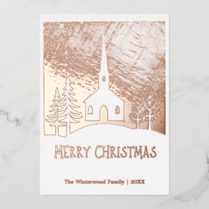 Merry Christmas Snow Winter Church Personalized Foil Holiday Card