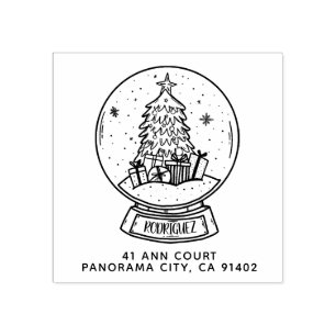 Merry Christmas Snowball Tree Return Address Rubber Stamp