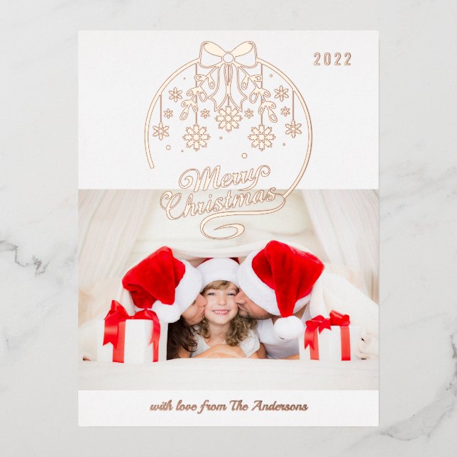 Merry Christmas Snowflake 1 Photo Modern Winter Foil Holiday Postcard (Front)