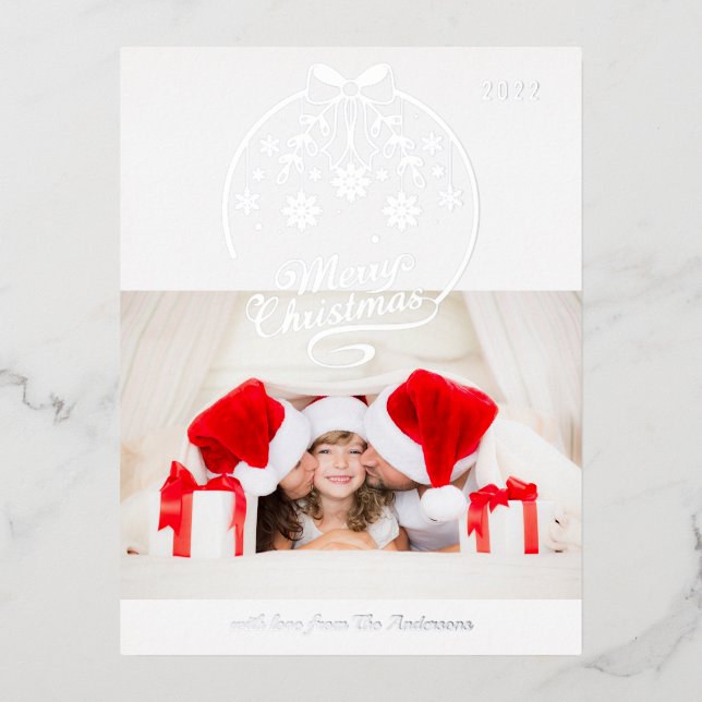 Merry Christmas Snowflake 1 Photo Modern Winter Foil Holiday Postcard (Front)
