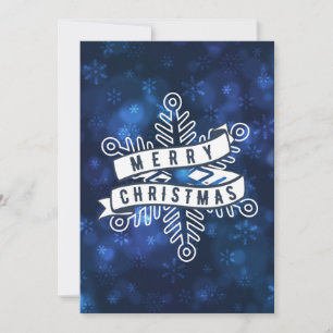 Merry Christmas Snowflake Banner Blue Bokeh  Holiday Card