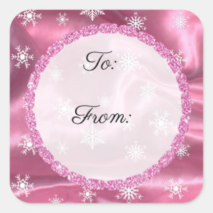 Merry Christmas Snowflake Black and Pink Stickers