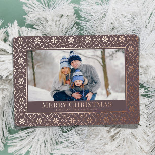 Merry Christmas Snowflake Elegant Rose Gold Photo Foil Holiday Card
