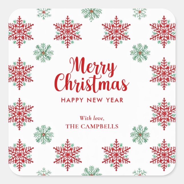 Merry Christmas Snowflake, Holiday Gift Sticker (Devant)