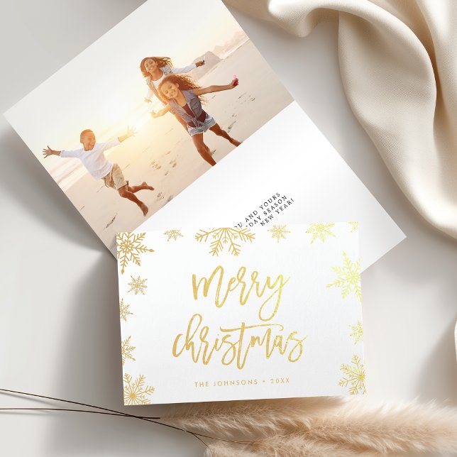 Merry Christmas Snowflake | Holiday Photo Gold Foil Card (Creator Uploaded)