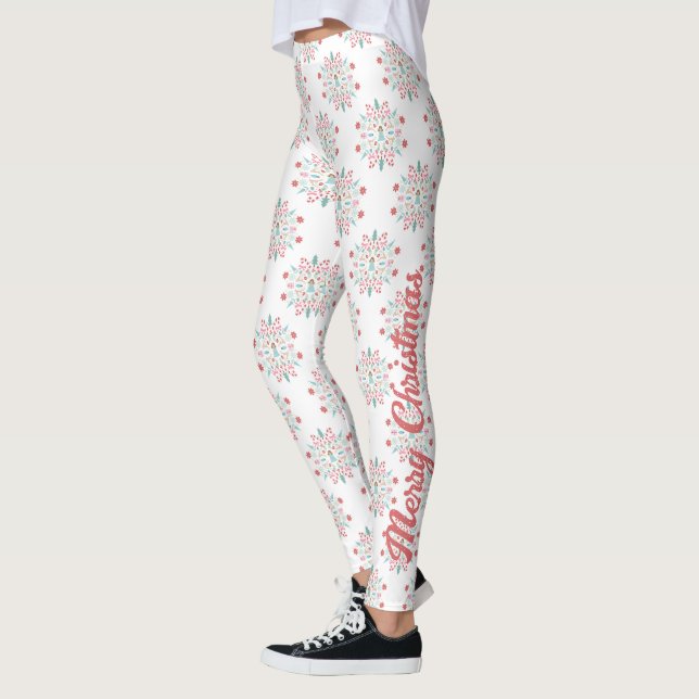 Merry Christmas Snowflake Mandala Pattern Leggings (Left)
