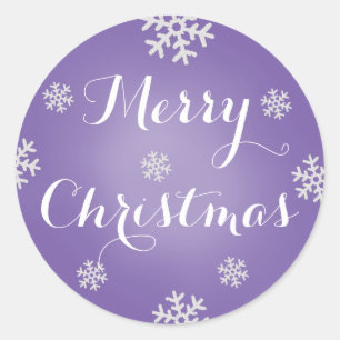 Merry Christmas Snowflake On Purple Stickers