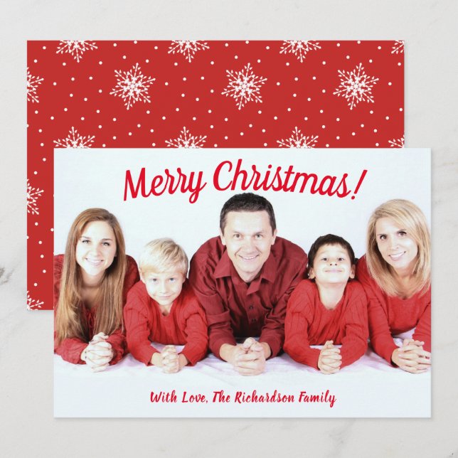 Merry Christmas Snowflake Pattern Custom Photo Holiday Card (Front/Back)