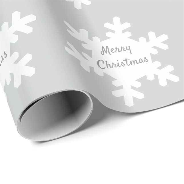 Merry Christmas Snowflake Patterns Grey White 2025 Wrapping Paper (Roll Corner)