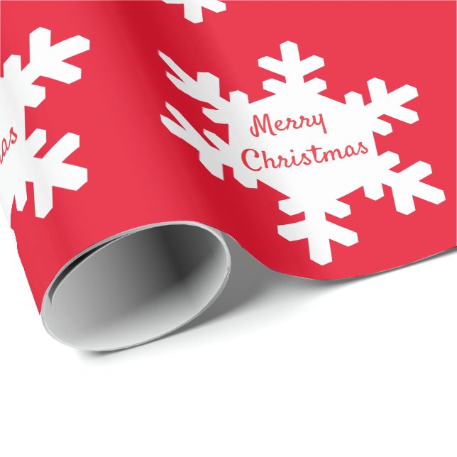 Merry Christmas Snowflake Patterns Red White 2025 Wrapping Paper (Roll Corner)