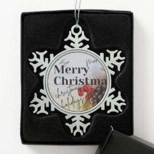 Merry Christmas Snowflake Pewter Christmas Ornament