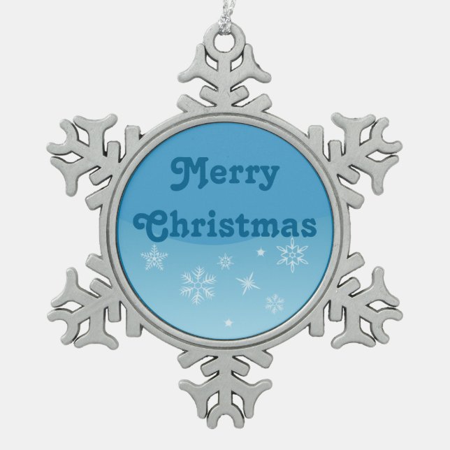 Merry Christmas Snowflake Pewter Christmas Ornament (Front)