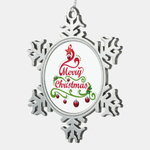 Merry Christmas Snowflake Pewter Ornament