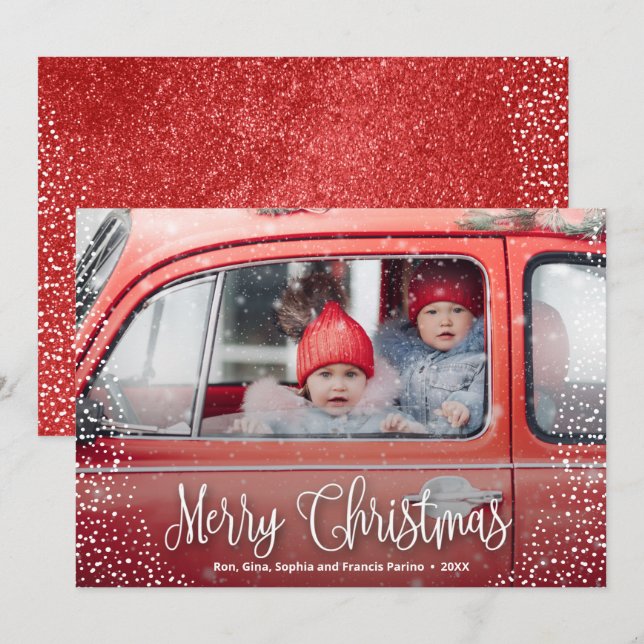 Merry Christmas Snowflake Photo Holiday Card (Front/Back)
