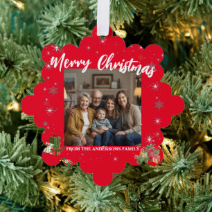 Merry Christmas Snowflake Photo Personal Family N Ornament Card