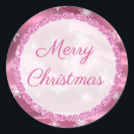 Merry Christmas Snowflake Pink Satin Stickers<br><div class="desc">Merry Christmas Snowflake Pink Satin Stickers</div>