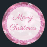 Merry Christmas Snowflake Pink Satin Stickers<br><div class="desc">Merry Christmas Snowflake Pink Satin Stickers</div>