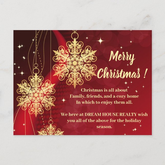 Merry Christmas Snowflake Real Estate  Holiday Postcard (Front)
