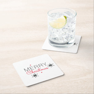 Merry Christmas Snowflake Red and Black Square Paper Coaster