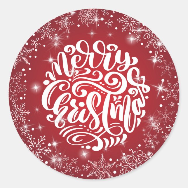 Merry Christmas Snowflake Red Sparkle Classic Round Sticker (Front)