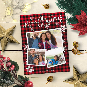 Merry Christmas Snowflake Rustic 3 Photos Collage Postcard