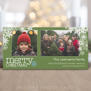 Merry Christmas Snowflakes - 2 photos - horizontal Holiday Card