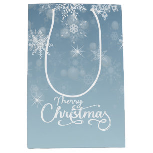Merry Christmas Snowflakes Blue Holiday Medium Gift Bag