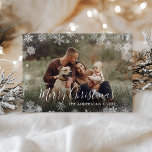 Merry Christmas Snowflakes Card<br><div class="desc">Easily personalize this joyful Christmas card design featuring snowflakes and modern handwritten script with your custom photo and name.</div>