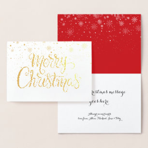 Merry Christmas Snowflakes Chic Script Gold Foil Card