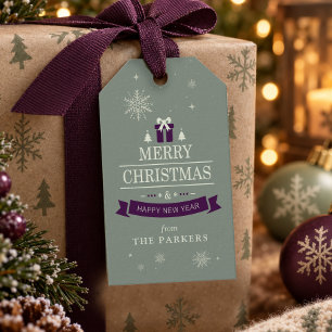 Merry Christmas Snowflakes Dark Sage Plum ID1334 Gift Tags