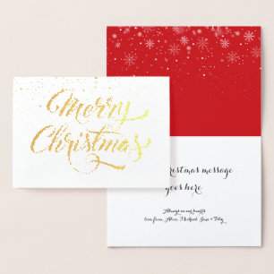 Merry Christmas Snowflakes Elegant Script Gold Foil Card