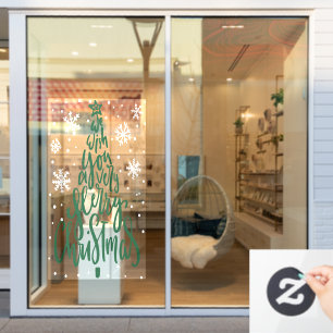 Merry Christmas Snowflakes farmhouse script store Window Cling
