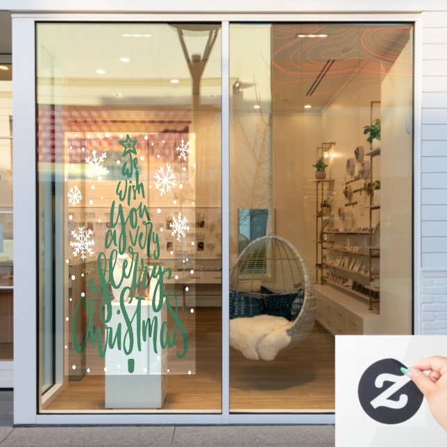 Merry Christmas Snowflakes  farmhouse script store Window Cling (Store Window)