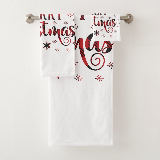 Merry Christmas Snowflakes, Happy New Year Bath Towel Set (Insitu)
