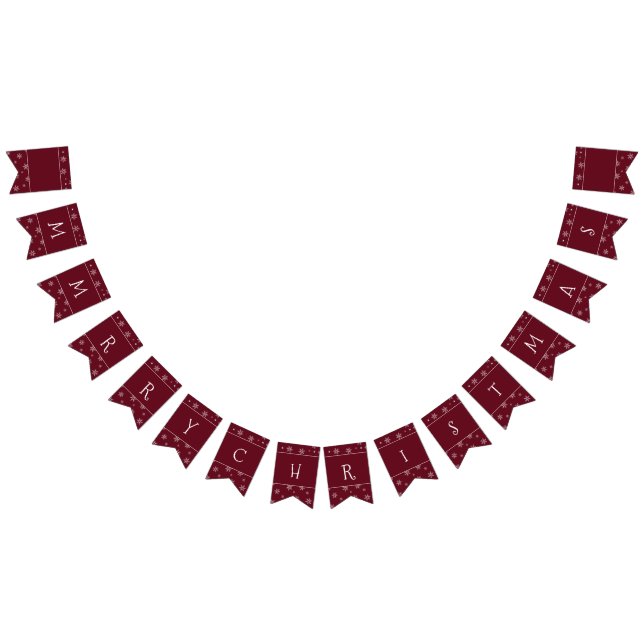 Merry Christmas Snowflakes on Autumn Burgundy Bunting Flags (All)