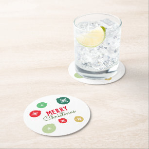 Merry Christmas Snowflakes Ornament  Round Paper Coaster