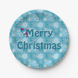 Merry Christmas Snowflakes Paper Plate