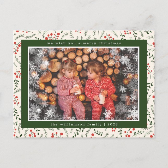 Merry Christmas Snowflakes Photo Holiday Card  (Front)