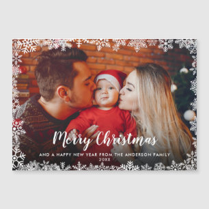 Merry Christmas Snowflakes Photo Magnetic Card