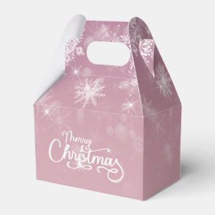 Merry Christmas Snowflakes Pink Holiday Favor Box