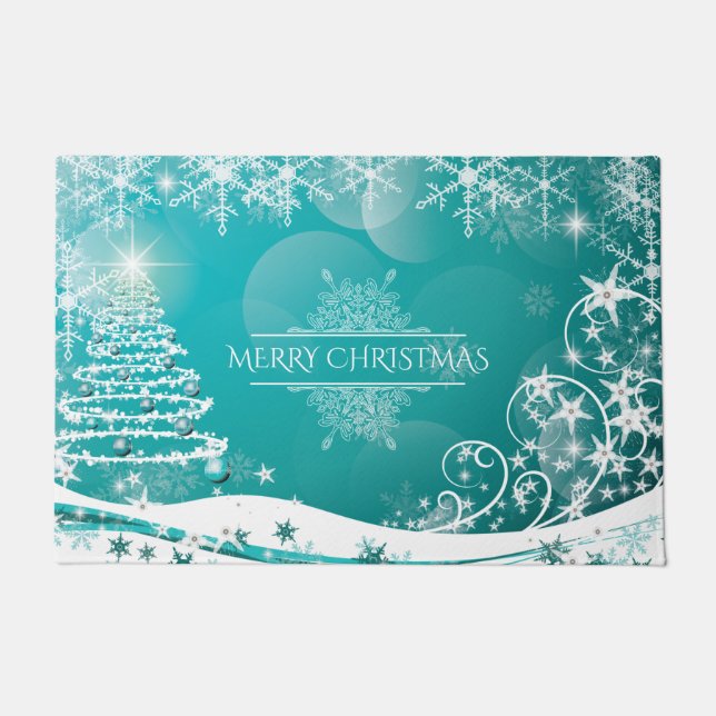 Merry Christmas Snowflakes Tree Flowers & Stars Doormat (Front)
