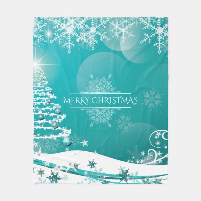Merry Christmas Snowflakes Tree Flowers & Stars   Fleece Blanket (Front)