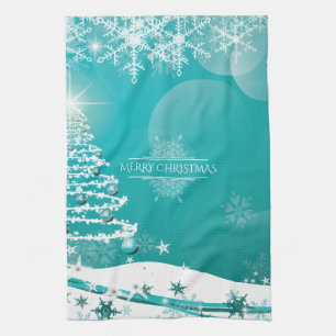 Merry Christmas Snowflakes Tree Flowers & Stars Kitchen Towel