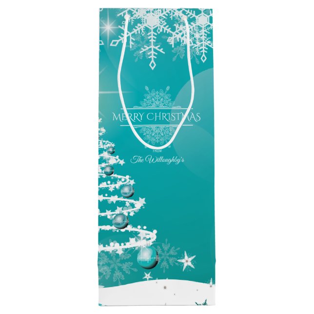 Merry Christmas Snowflakes Tree Flowers & Stars  Wine Gift Bag (Back)