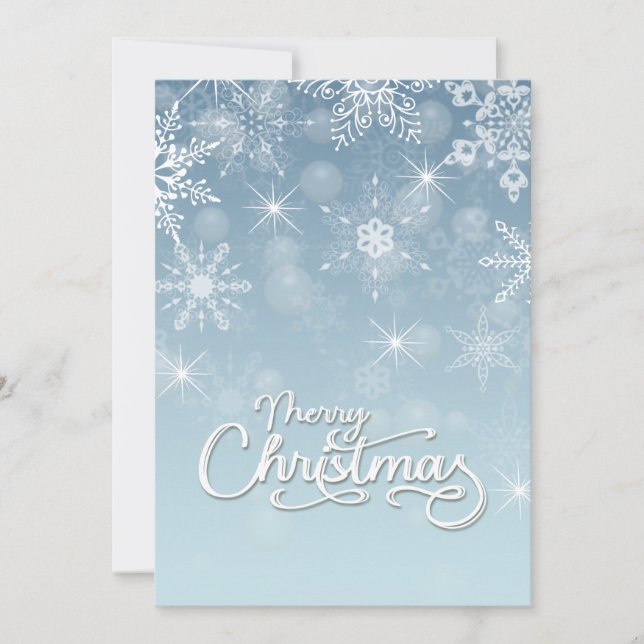 Merry Christmas Snowflakes White blue Greeting Holiday Card (Front)