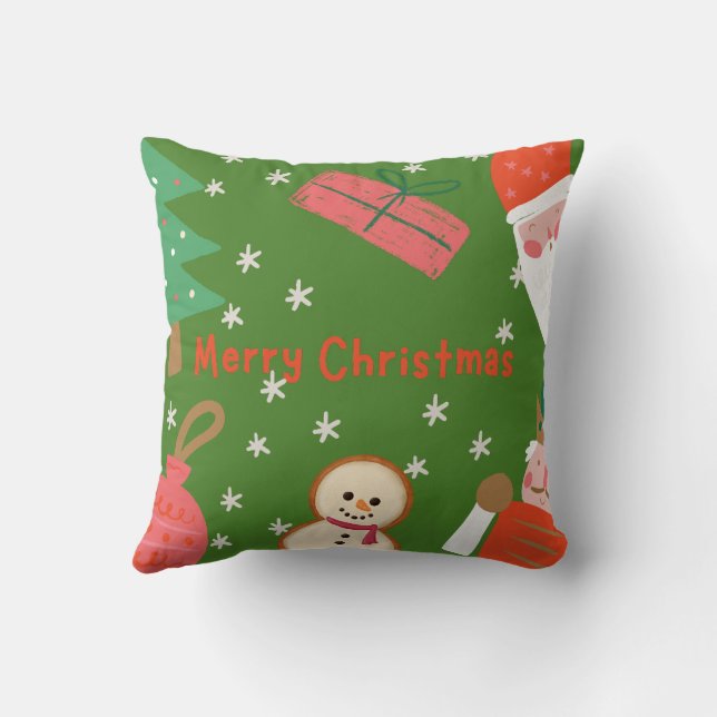 merry christmas snowflakes with santa throw pillow (Back)