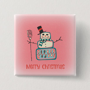 Merry Christmas Snowman 2 Inch Square Button